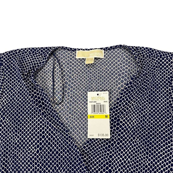 Michael Kors Sheath Dress Womens Medium Navy White Fringing Short Sleeve $135 - Picture 10 of 16